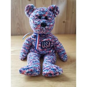 Rare TY Beanie Baby‎ USA 2000 Bear – Tush Tag Errors, Retired Patriotic Plush